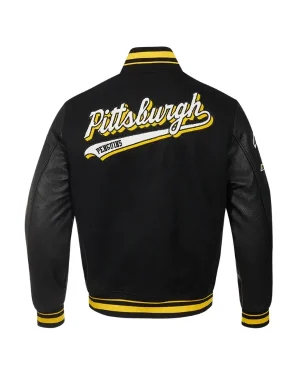 2025 National Hockey League Pittsburgh Penguins Script Tail Unisex Black Wool Varsity Jacket