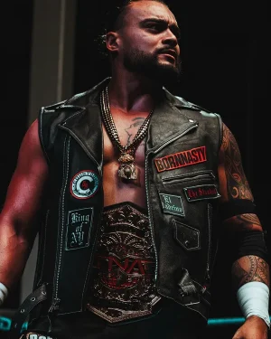 2025 TNA iMPACT! Mike Santana Black Leather Biker Vest