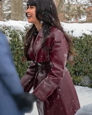 A Merry Little Ex-Mas 2025 Jameela Jamil Leather Coat