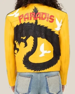 Buenos Aires 2025 Dua Lipa Unisex Yellow and Black Dragon Leather Jacket