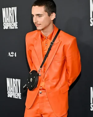Marty Supreme Timothee Chalamet Orange Leather Blazer