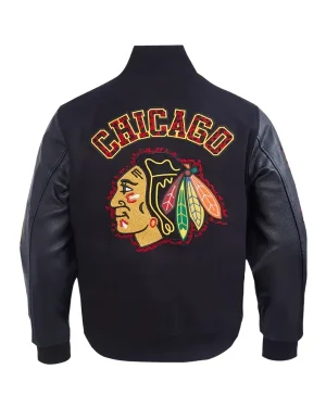 National Hockey League Est. 1926 Chicago Blackhawks Unisex Black Wool Varsity Jacket