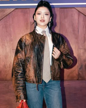 Polo Ralph Lauren 10th-Anniversary Celebration Tiara Andini Brown Crackled Leather Jacket