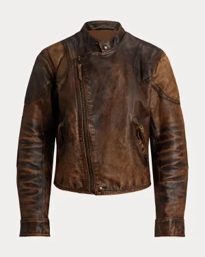 RL 10th-Anniversary Tiara Andini Crackled Leather Moto Jacket