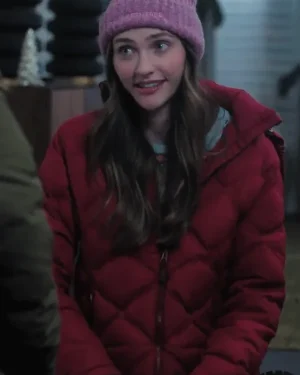 Sienna Holden 2025 Movie A Merry Little Ex-Mas Emily Hall Red Quilted Puffer Jacket