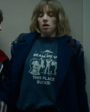 Stranger Things S05 Maya Hawke Blue Wool Trench Coat