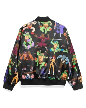 Teenage Mutant Ninja Turtles Characters AOP Unisex Quilted Satin Varsity Jacket