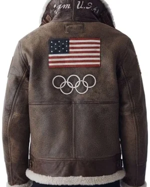 Winter Olympics 2026 Games U.S. Olympic Team Unisex Brown Shearling Leather Jacket