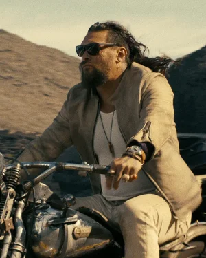 Jason Momoa 2026 Movie The Wrecking Crew Jonny Beige Leather Moto Jacket