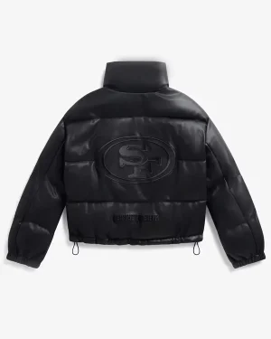 NFL San Francisco 49ers Women's Black Cropped Faux Leather Puffer Jacket