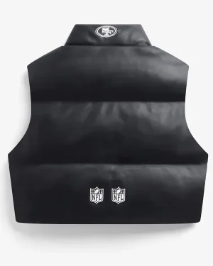 NFL San Francisco 49ers Women's Black Cropped Faux Leather Puffer Vest