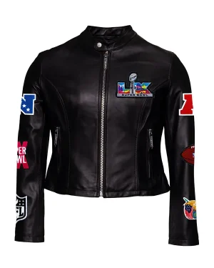 NFL Super Bowl LX Womens Cropped Moto Leather Jacket