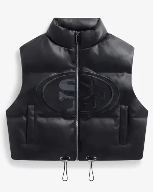 San Francisco 49ers Faux Leather Cropped Puffer Vest