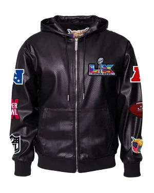 Super Bowl 2026 Vegan Leather Hooded Jacket