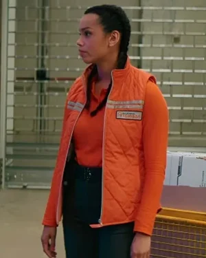 Georgina Campbell Cold Storage 2026 Movie Naomi Williams Orange Quilted Cotton Vest
