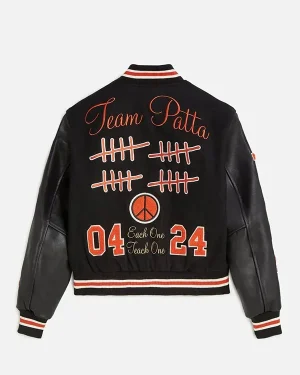 Team Patta 20th Anniversary Edition Each One Tech One Unisex Black Wool & Leather Varsity Jacket