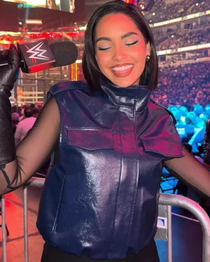 2026 WWE Elimination Chamber Chicago Andrea Bazarte Blue Leather Vest