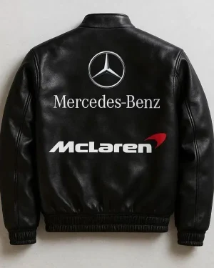 Mercedes Benz McLaren Formula 1 Team Edition Unisex Black Leather Racing Moto Jacket