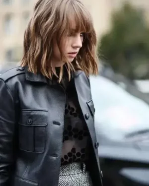 Robin Buckley Stranger Things TV Series Maya Hawke Black Leather Coat