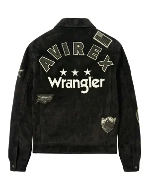Wrangler Western Workwear Heritage Unisex Black Suede Leather Trucker Jacket