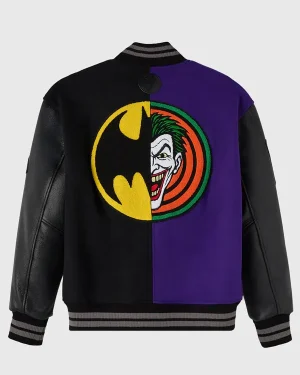 Shop Batman x The Joker 2026 Black and Purple Unisex Split Letterman Varsity Jacket