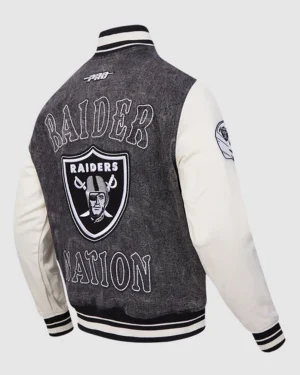 2026 NFL Las Vegas Raiders Rebel Athletics Raiders Nation Unisex Denim Varsity Jacket