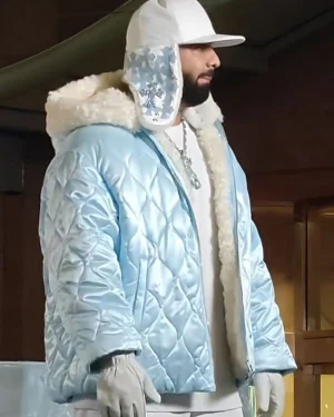 Canadian Rapper Drake Graham Music Video ICEMAN Unisex Blue Shearling Quilted Jacket