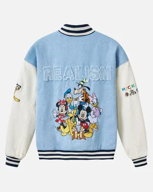 Disney Mickey & Co. Characters Unisex Blue and White Denim Varsity Jacket