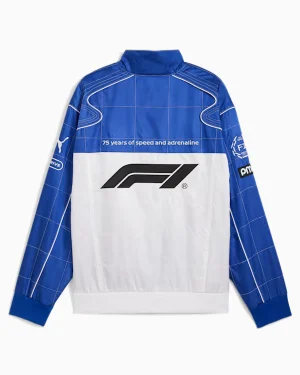 Formula 1 75 Years of Speed and Aderline Unisex Vivid Blue and White Racing Jacket