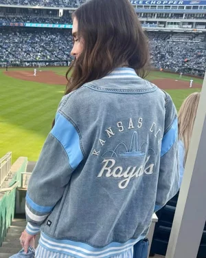 MLB 2026 Kansas City Royals Elizabeth Hyder Page Unisex Grey Denim Bomber Jacket