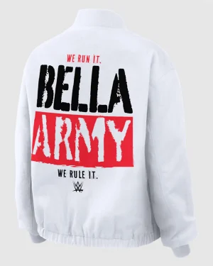 WWE Bella Twins We Run It, We Rule It The Unisex White Denim Bomber Jacket