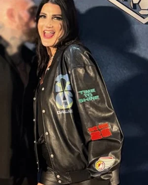 2026 FIFA World Cup Dallas Meg Stewart Time to Shine Black Leather Varsity Jacket