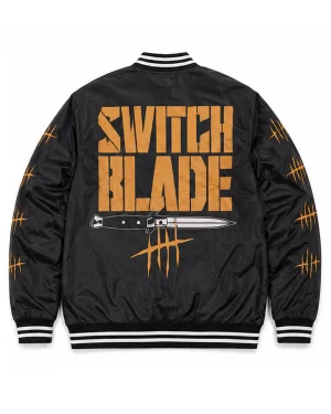AEW Jay White Switch Blade Limited Edition Unisex Black Satin Varsity Guns Up Jacket