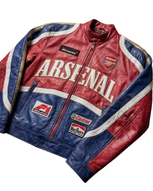 Marlboro and McLaren Mastercard Formula 1 x Arsenal Football Club Unisex Leather Moto Racing Jacket