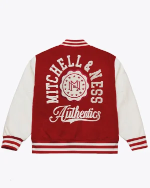 Mitchell & Ness Authentic Branded World Champions Patches Vibrant Red Unisex Letterman Varsity Jacket
