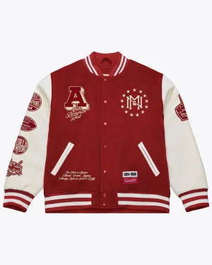 Mitchell & Ness Authentic Red Branded Letterman Jacket