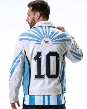 2026 FIFA World Cup Final Spain vs Argentina Lionel Messi The Goat Blue and White Leather Jacket