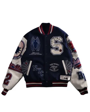 2026 Marvel Spider-Man Brand New Day Unisex Blue and White Varsity Letterman Jacket