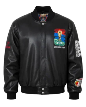 FIFA World Cup 2026 Canada, Mexico, and United States We Are 26 Unisex Black Leather Varsity Jacket