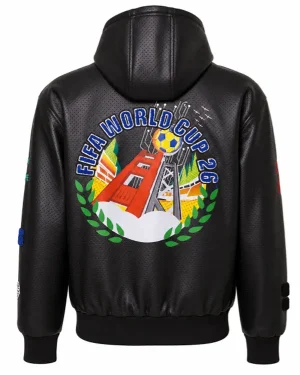 FIFA World Cup 2026 San Francisco Bay Area Unisex Black Leather Bomber Hooded Jacket
