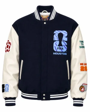 Jeff Hamilton x FIFA World Cup 2026 Houston Unisex Blue Wool and Leather Varsity Jacket