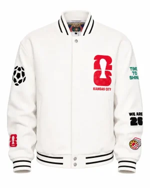 Jeff Hamilton x FIFA World Cup 2026 Kansas City Unisex White Wool Varsity Jacket