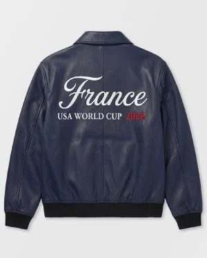 USA World Cup 2026 France Blue Leather Jacket