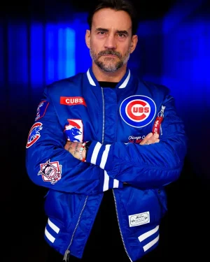 Undisputed WWE World Champion Best In The World CM Punk Chicago Cubs Blue MA-1 Bomber Jacket