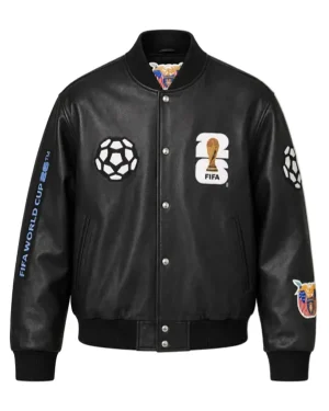 We Are 26 FIFA World Cup 2026 Host Nation Unisex Black Leather Bomber Varsity Jacket