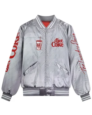 Coke Zero Sugar 400 Daytona Diet Coke On Ice 82 Unisex Silver Satin Stadium Varsity Jacket