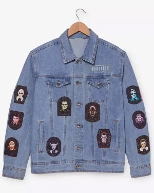 Halloween Horror Nights Universal Monsters Celestial Zodiac Wheel Icons Unisex Blue Denim Jacket