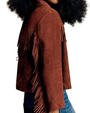 Minka Kelly 2026 Ransom Canyon S02 TV Series Quinn O'Grady Brown Suede Leather Fringe Jacket