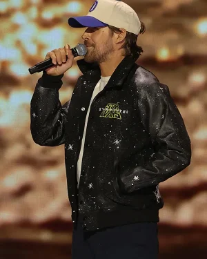 Alternative view of Star Wars: Starfighter Ryan Gosling Galaxy Splatter Varsity Jacket