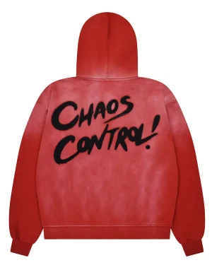 Video Game Sonic the Hedgehog Chaos Control Faded Red Wash Hooded Jacket